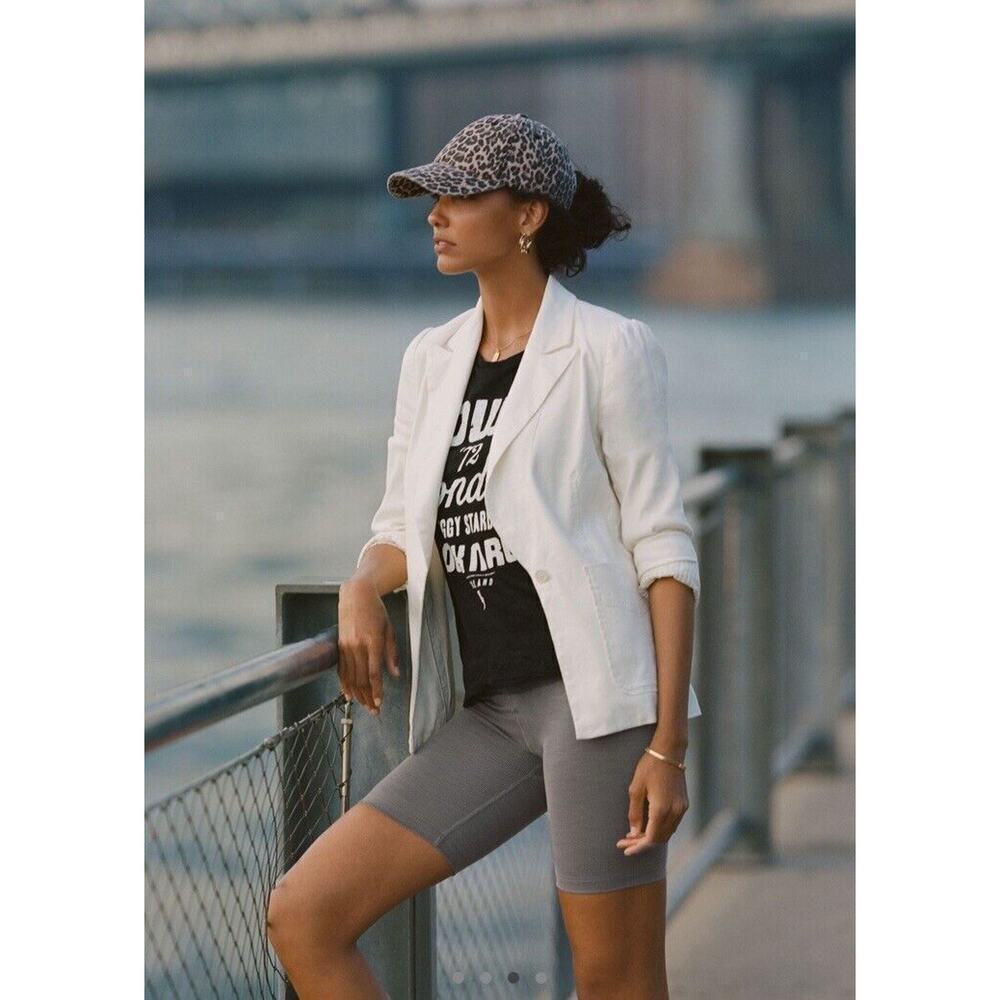 By Anthropologie Elvire Linen Blend Blazer Jacket Women 6 White Twill Preppy